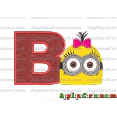 Minion Girl Head Applique Embroidery Design With Alphabet B