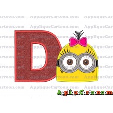 Minion Girl Head Applique Embroidery Design With Alphabet D