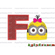 Minion Girl Head Applique Embroidery Design With Alphabet F