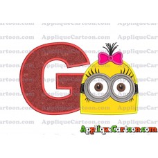 Minion Girl Head Applique Embroidery Design With Alphabet G