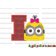 Minion Girl Head Applique Embroidery Design With Alphabet I