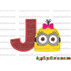Minion Girl Head Applique Embroidery Design With Alphabet J
