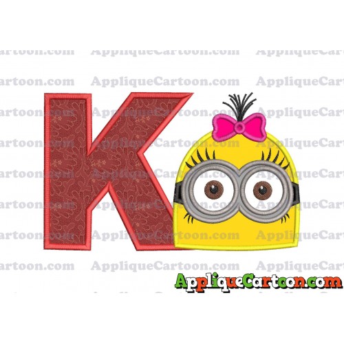 Minion Girl Head Applique Embroidery Design With Alphabet K