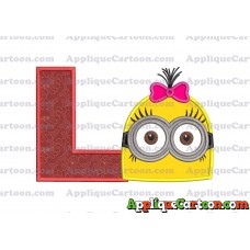 Minion Girl Head Applique Embroidery Design With Alphabet L