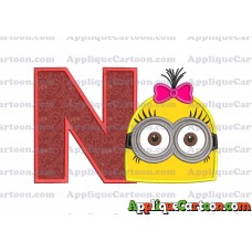 Minion Girl Head Applique Embroidery Design With Alphabet N