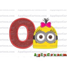 Minion Girl Head Applique Embroidery Design With Alphabet O