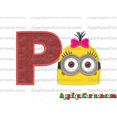 Minion Girl Head Applique Embroidery Design With Alphabet P