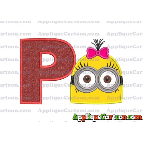 Minion Girl Head Applique Embroidery Design With Alphabet P