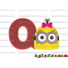 Minion Girl Head Applique Embroidery Design With Alphabet Q