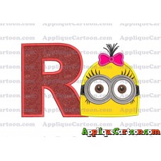 Minion Girl Head Applique Embroidery Design With Alphabet R
