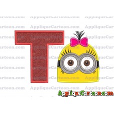 Minion Girl Head Applique Embroidery Design With Alphabet T