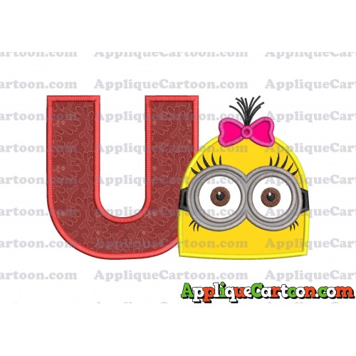 Minion Girl Head Applique Embroidery Design With Alphabet U