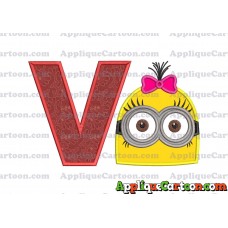 Minion Girl Head Applique Embroidery Design With Alphabet V