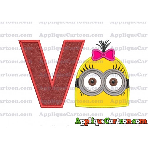 Minion Girl Head Applique Embroidery Design With Alphabet V