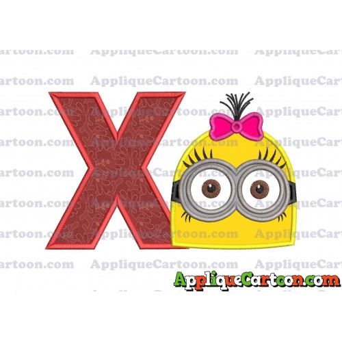 Minion Girl Head Applique Embroidery Design With Alphabet X