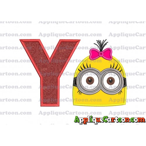 Minion Girl Head Applique Embroidery Design With Alphabet Y