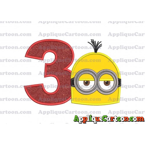 Minion Head Applique Embroidery Design Birthday Number 3