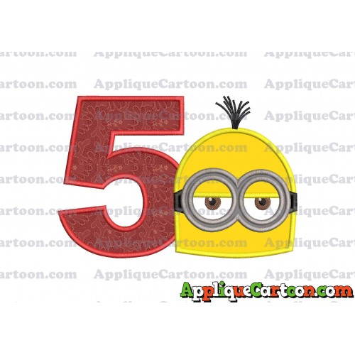 Minion Head Applique Embroidery Design Birthday Number 5