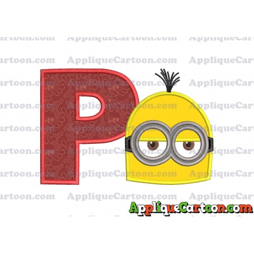 Minion Head Applique Embroidery Design With Alphabet P