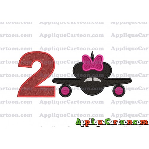 Minnie Airplane Disney Applique Design Birthday Number 2