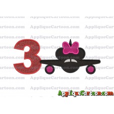 Minnie Airplane Disney Applique Design Birthday Number 3