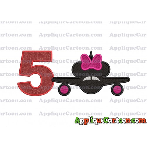 Minnie Airplane Disney Applique Design Birthday Number 5