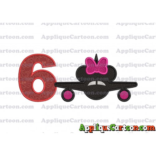 Minnie Airplane Disney Applique Design Birthday Number 6