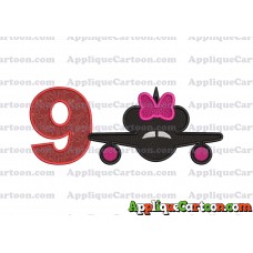 Minnie Airplane Disney Applique Design Birthday Number 9