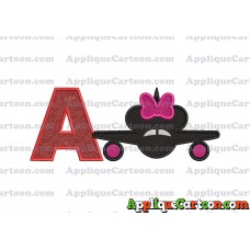 Minnie Airplane Disney Applique Design With Alphabet A