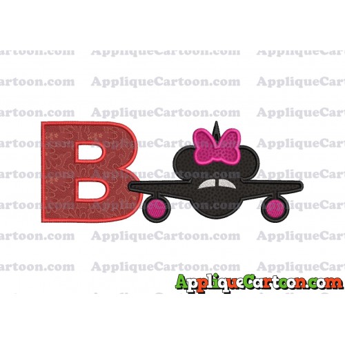 Minnie Airplane Disney Applique Design With Alphabet B