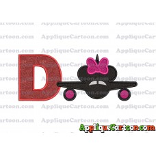 Minnie Airplane Disney Applique Design With Alphabet D