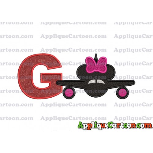 Minnie Airplane Disney Applique Design With Alphabet G