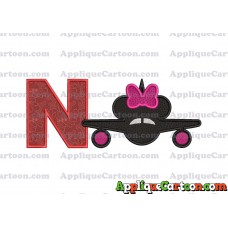 Minnie Airplane Disney Applique Design With Alphabet N