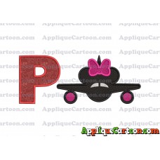 Minnie Airplane Disney Applique Design With Alphabet P