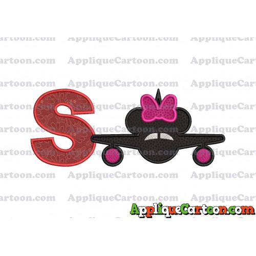 Minnie Airplane Disney Applique Design With Alphabet S