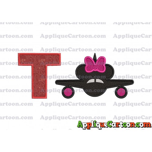 Minnie Airplane Disney Applique Design With Alphabet T