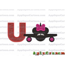 Minnie Airplane Disney Applique Design With Alphabet U
