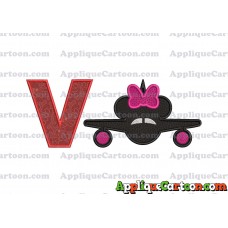 Minnie Airplane Disney Applique Design With Alphabet V