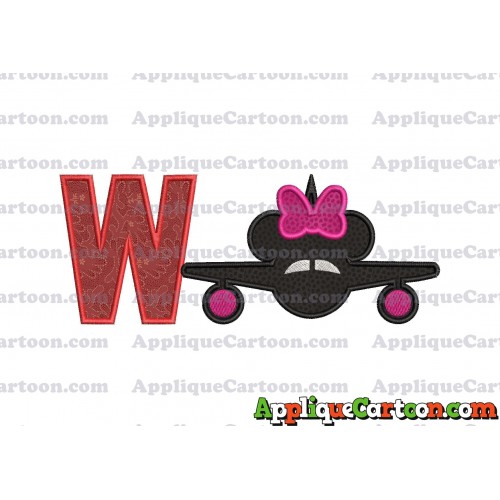 Minnie Airplane Disney Applique Design With Alphabet W