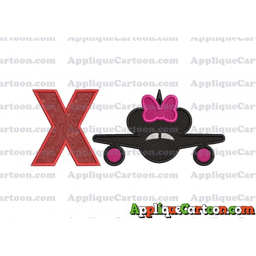 Minnie Airplane Disney Applique Design With Alphabet X