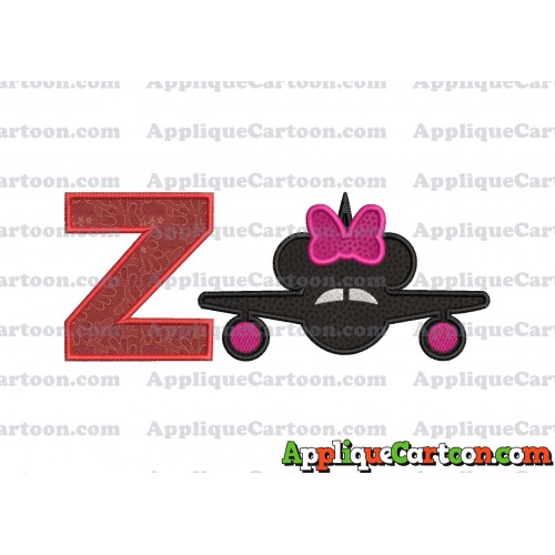 Minnie Airplane Disney Applique Design With Alphabet Z