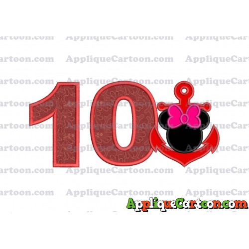 Minnie Mouse Anchor Applique Embroidery Design Birthday Number 10