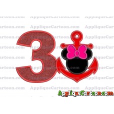 Minnie Mouse Anchor Applique Embroidery Design Birthday Number 3