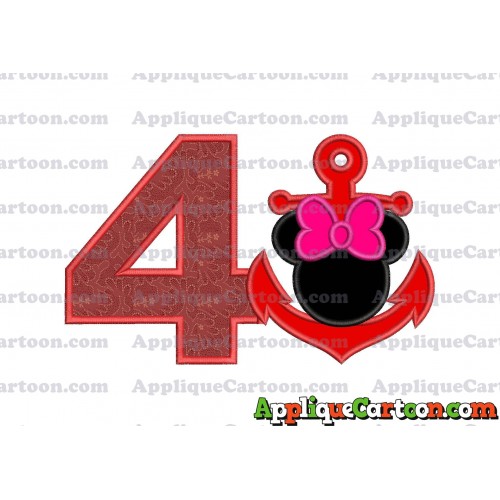 Minnie Mouse Anchor Applique Embroidery Design Birthday Number 4