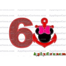 Minnie Mouse Anchor Applique Embroidery Design Birthday Number 6