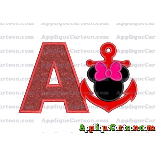 Minnie Mouse Anchor Applique Embroidery Design With Alphabet A