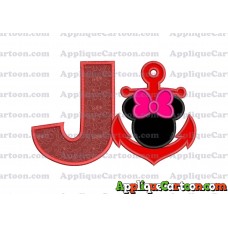 Minnie Mouse Anchor Applique Embroidery Design With Alphabet J