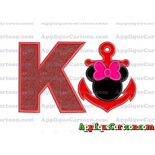 Minnie Mouse Anchor Applique Embroidery Design With Alphabet K
