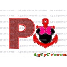 Minnie Mouse Anchor Applique Embroidery Design With Alphabet P