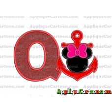 Minnie Mouse Anchor Applique Embroidery Design With Alphabet Q